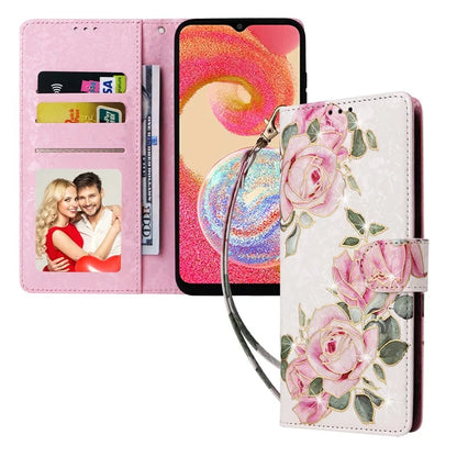 For Samsung Galaxy A04e 4G / F04 4G / M04 4G Case with Hand Strap RFID Blocking Leather Phone Cover