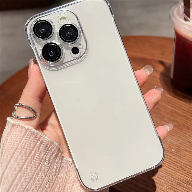 For iPhone 15 Pro Max Case Hard PC Frameless Transparent Phone Cover with Glass Lens Protector