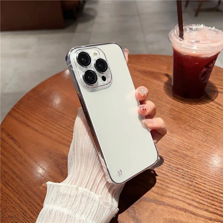 For iPhone 15 Pro Max Case Hard PC Frameless Transparent Phone Cover with Glass Lens Protector