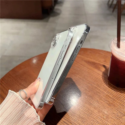 For iPhone 15 Pro Max Case Hard PC Frameless Transparent Phone Cover with Glass Lens Protector