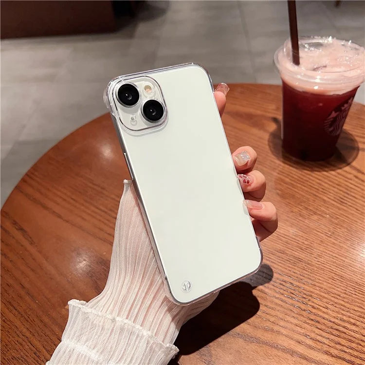For iPhone 15 Case Hard PC Frameless Transparent Phone Cover with Glass Lens Protector