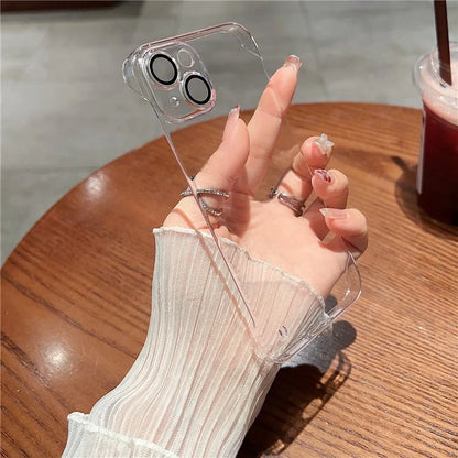For iPhone 15 Case Hard PC Frameless Transparent Phone Cover with Glass Lens Protector