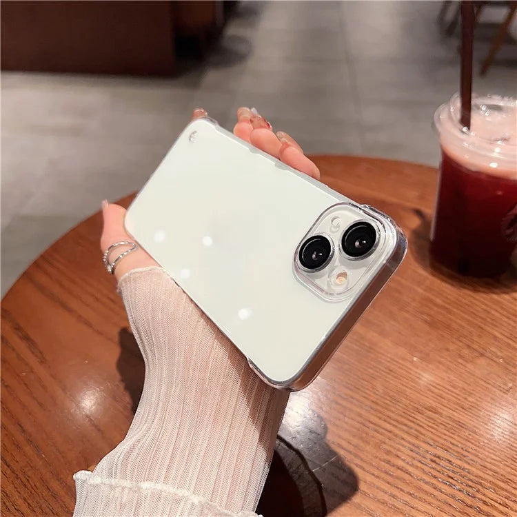 For iPhone 15 Case Hard PC Frameless Transparent Phone Cover with Glass Lens Protector