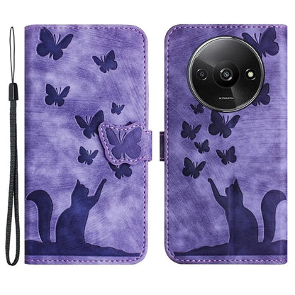 For Xiaomi Redmi A3 / Poco C61 4G Case PU Leather Phone Cover Butterfly Cat Pattern