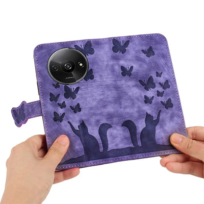 For Xiaomi Redmi A3 / Poco C61 4G Case PU Leather Phone Cover Butterfly Cat Pattern