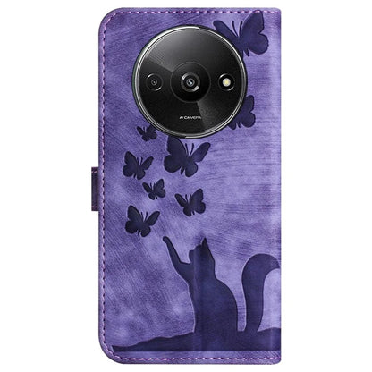 For Xiaomi Redmi A3 / Poco C61 4G Case PU Leather Phone Cover Butterfly Cat Pattern