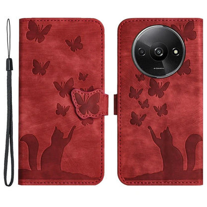 For Xiaomi Redmi A3 / Poco C61 4G Case PU Leather Phone Cover Butterfly Cat Pattern
