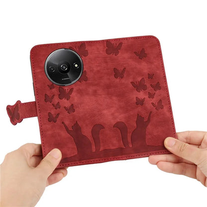 For Xiaomi Redmi A3 / Poco C61 4G Case PU Leather Phone Cover Butterfly Cat Pattern
