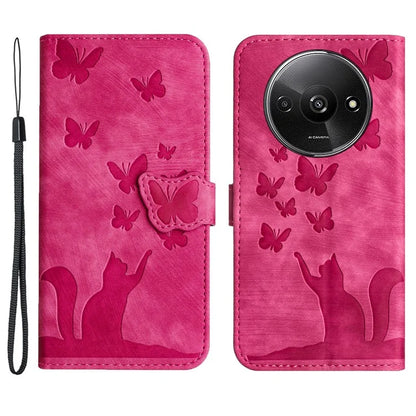 For Xiaomi Redmi A3 / Poco C61 4G Case PU Leather Phone Cover Butterfly Cat Pattern
