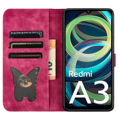 For Xiaomi Redmi A3 / Poco C61 4G Case PU Leather Phone Cover Butterfly Cat Pattern