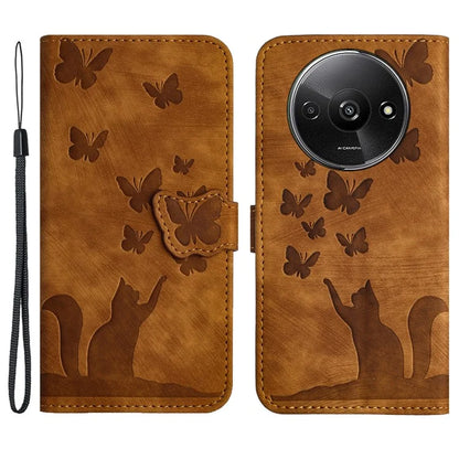 For Xiaomi Redmi A3 / Poco C61 4G Case PU Leather Phone Cover Butterfly Cat Pattern