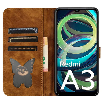 For Xiaomi Redmi A3 / Poco C61 4G Case PU Leather Phone Cover Butterfly Cat Pattern