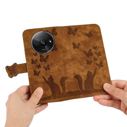 For Xiaomi Redmi A3 / Poco C61 4G Case PU Leather Phone Cover Butterfly Cat Pattern