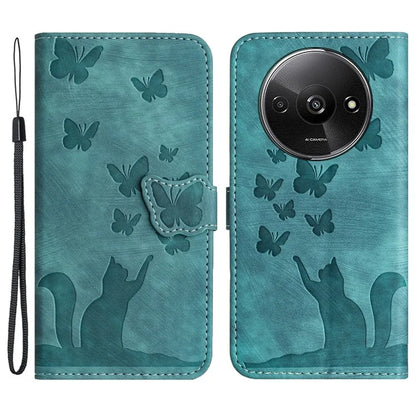 For Xiaomi Redmi A3 / Poco C61 4G Case PU Leather Phone Cover Butterfly Cat Pattern