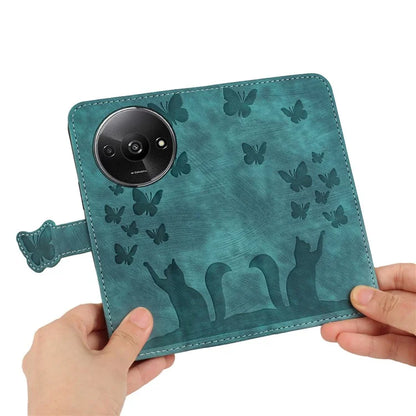 For Xiaomi Redmi A3 / Poco C61 4G Case PU Leather Phone Cover Butterfly Cat Pattern