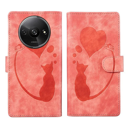 For Xiaomi Redmi A3 / Poco C61 4G Case Flip Stand Leather Phone Cover Cat Love Heart Imprinted
