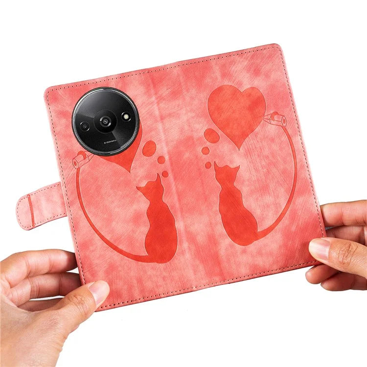 For Xiaomi Redmi A3 / Poco C61 4G Case Flip Stand Leather Phone Cover Cat Love Heart Imprinted