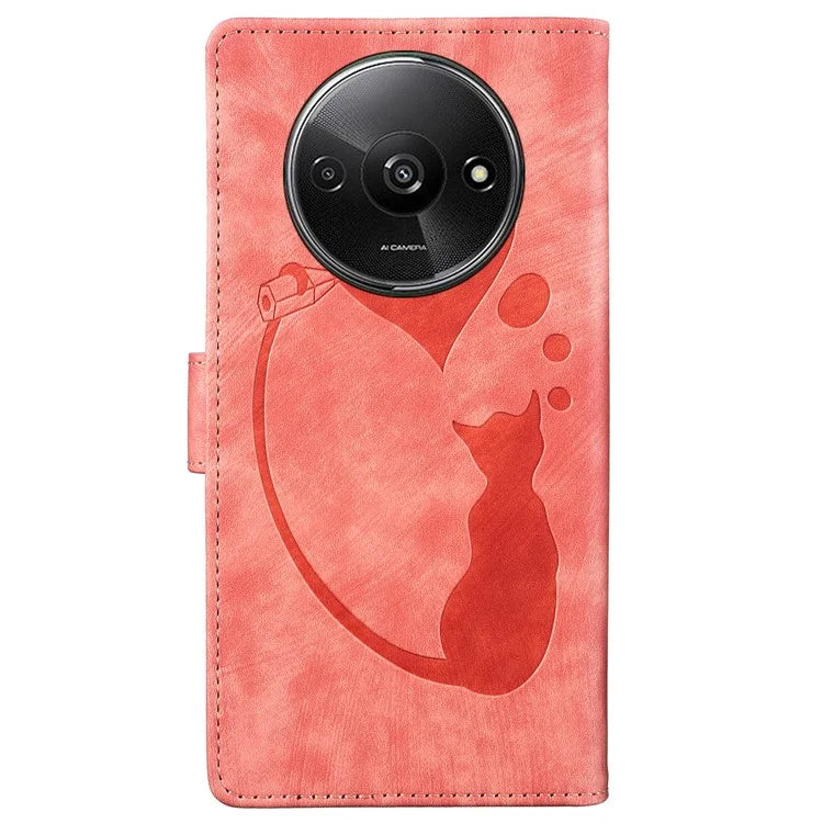 For Xiaomi Redmi A3 / Poco C61 4G Case Flip Stand Leather Phone Cover Cat Love Heart Imprinted
