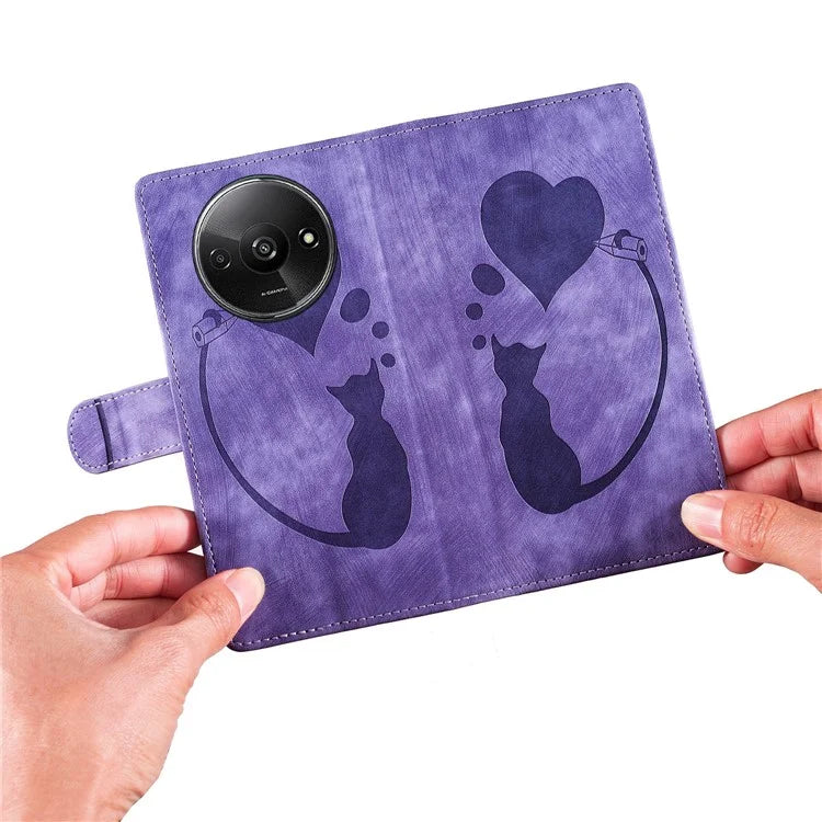 For Xiaomi Redmi A3 / Poco C61 4G Case Flip Stand Leather Phone Cover Cat Love Heart Imprinted
