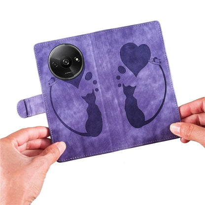 For Xiaomi Redmi A3 / Poco C61 4G Case Flip Stand Leather Phone Cover Cat Love Heart Imprinted