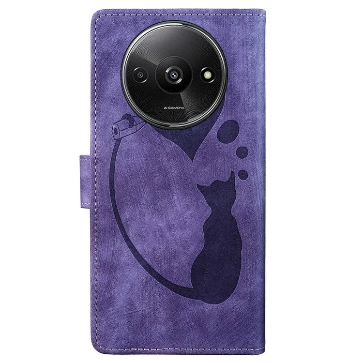 For Xiaomi Redmi A3 / Poco C61 4G Case Flip Stand Leather Phone Cover Cat Love Heart Imprinted