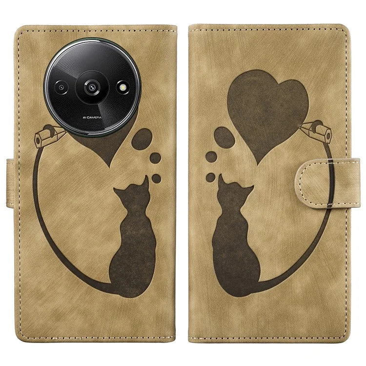 For Xiaomi Redmi A3 / Poco C61 4G Case Flip Stand Leather Phone Cover Cat Love Heart Imprinted