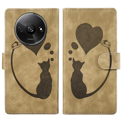 For Xiaomi Redmi A3 / Poco C61 4G Case Flip Stand Leather Phone Cover Cat Love Heart Imprinted