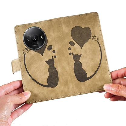 For Xiaomi Redmi A3 / Poco C61 4G Case Flip Stand Leather Phone Cover Cat Love Heart Imprinted