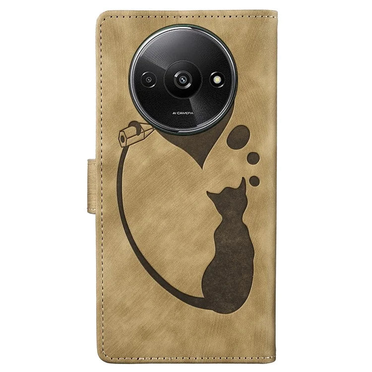 For Xiaomi Redmi A3 / Poco C61 4G Case Flip Stand Leather Phone Cover Cat Love Heart Imprinted