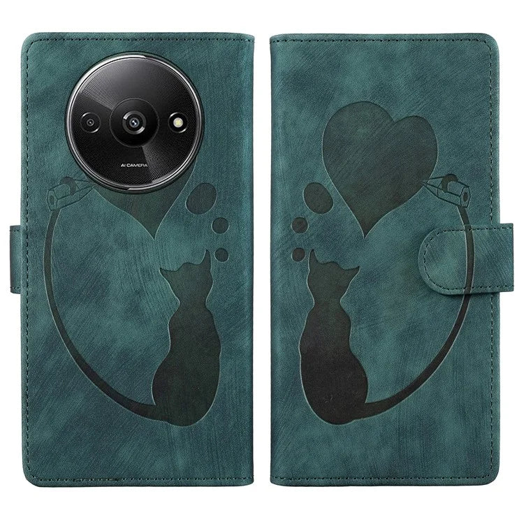 For Xiaomi Redmi A3 / Poco C61 4G Case Flip Stand Leather Phone Cover Cat Love Heart Imprinted