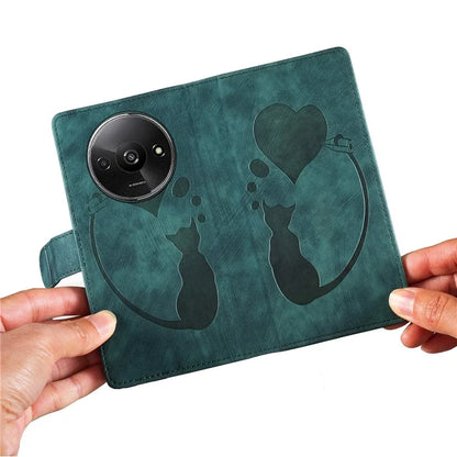 For Xiaomi Redmi A3 / Poco C61 4G Case Flip Stand Leather Phone Cover Cat Love Heart Imprinted