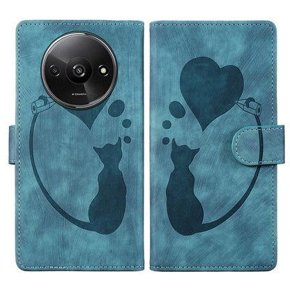 For Xiaomi Redmi A3 / Poco C61 4G Case Flip Stand Leather Phone Cover Cat Love Heart Imprinted