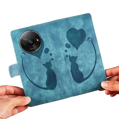 For Xiaomi Redmi A3 / Poco C61 4G Case Flip Stand Leather Phone Cover Cat Love Heart Imprinted
