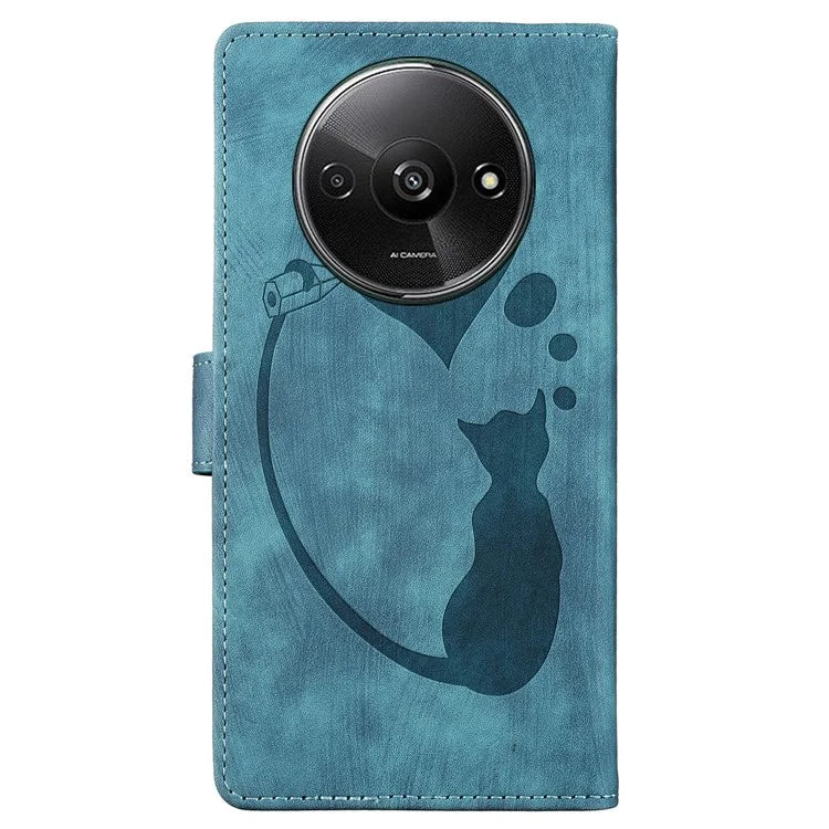 For Xiaomi Redmi A3 / Poco C61 4G Case Flip Stand Leather Phone Cover Cat Love Heart Imprinted