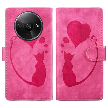 For Xiaomi Redmi A3 / Poco C61 4G Case Flip Stand Leather Phone Cover Cat Love Heart Imprinted