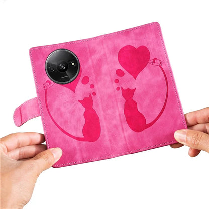 For Xiaomi Redmi A3 / Poco C61 4G Case Flip Stand Leather Phone Cover Cat Love Heart Imprinted