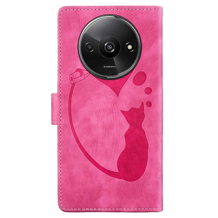 For Xiaomi Redmi A3 / Poco C61 4G Case Flip Stand Leather Phone Cover Cat Love Heart Imprinted