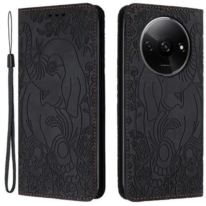 For Xiaomi Redmi A3 / Poco C61 4G Case Elephant Pattern Leather Phone Cover Magnetic Absorption