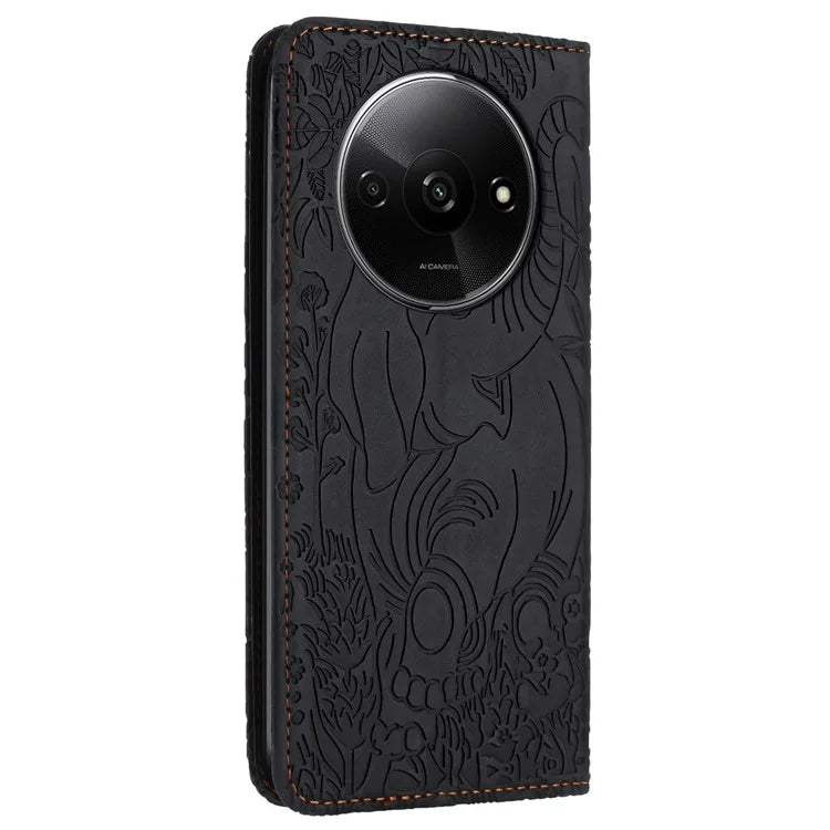 For Xiaomi Redmi A3 / Poco C61 4G Case Elephant Pattern Leather Phone Cover Magnetic Absorption