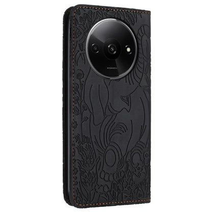 For Xiaomi Redmi A3 / Poco C61 4G Case Elephant Pattern Leather Phone Cover Magnetic Absorption