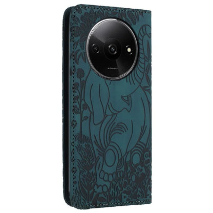 For Xiaomi Redmi A3 / Poco C61 4G Case Elephant Pattern Leather Phone Cover Magnetic Absorption