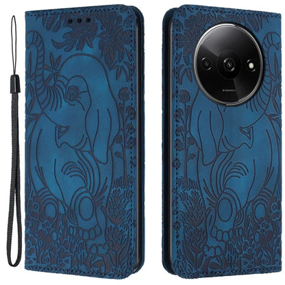 For Xiaomi Redmi A3 / Poco C61 4G Case Elephant Pattern Leather Phone Cover Magnetic Absorption
