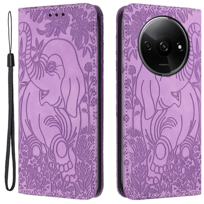 For Xiaomi Redmi A3 / Poco C61 4G Case Elephant Pattern Leather Phone Cover Magnetic Absorption