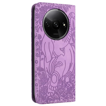 For Xiaomi Redmi A3 / Poco C61 4G Case Elephant Pattern Leather Phone Cover Magnetic Absorption