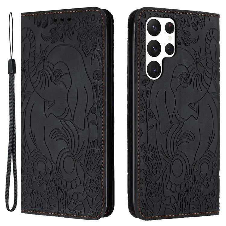 For Samsung Galaxy S23 Ultra Case Elephant Pattern Wallet PU Leather Book Style Phone Cover