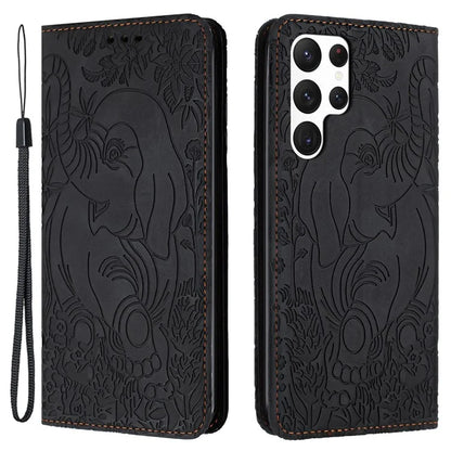 For Samsung Galaxy S23 Ultra Case Elephant Pattern Wallet PU Leather Book Style Phone Cover