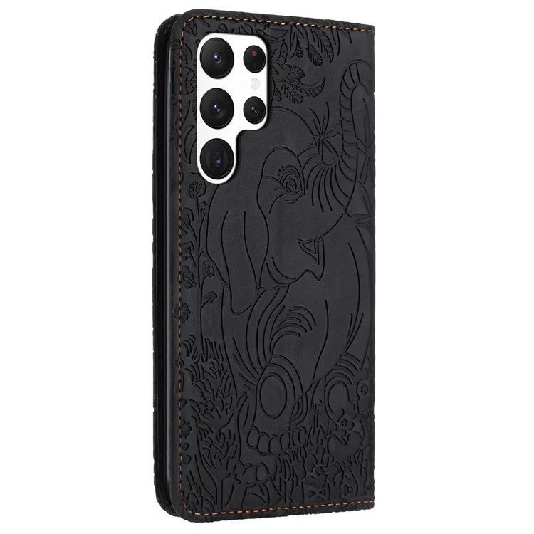 For Samsung Galaxy S23 Ultra Case Elephant Pattern Wallet PU Leather Book Style Phone Cover