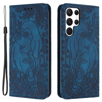 For Samsung Galaxy S23 Ultra Case Elephant Pattern Wallet PU Leather Book Style Phone Cover