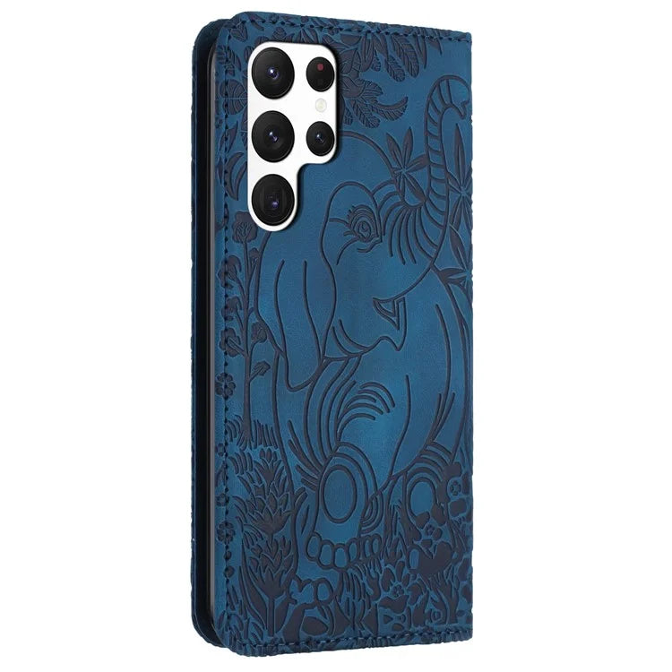 For Samsung Galaxy S23 Ultra Case Elephant Pattern Wallet PU Leather Book Style Phone Cover