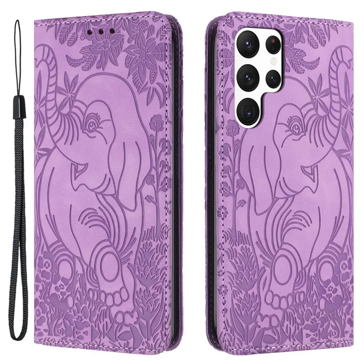 For Samsung Galaxy S23 Ultra Case Elephant Pattern Wallet PU Leather Book Style Phone Cover
